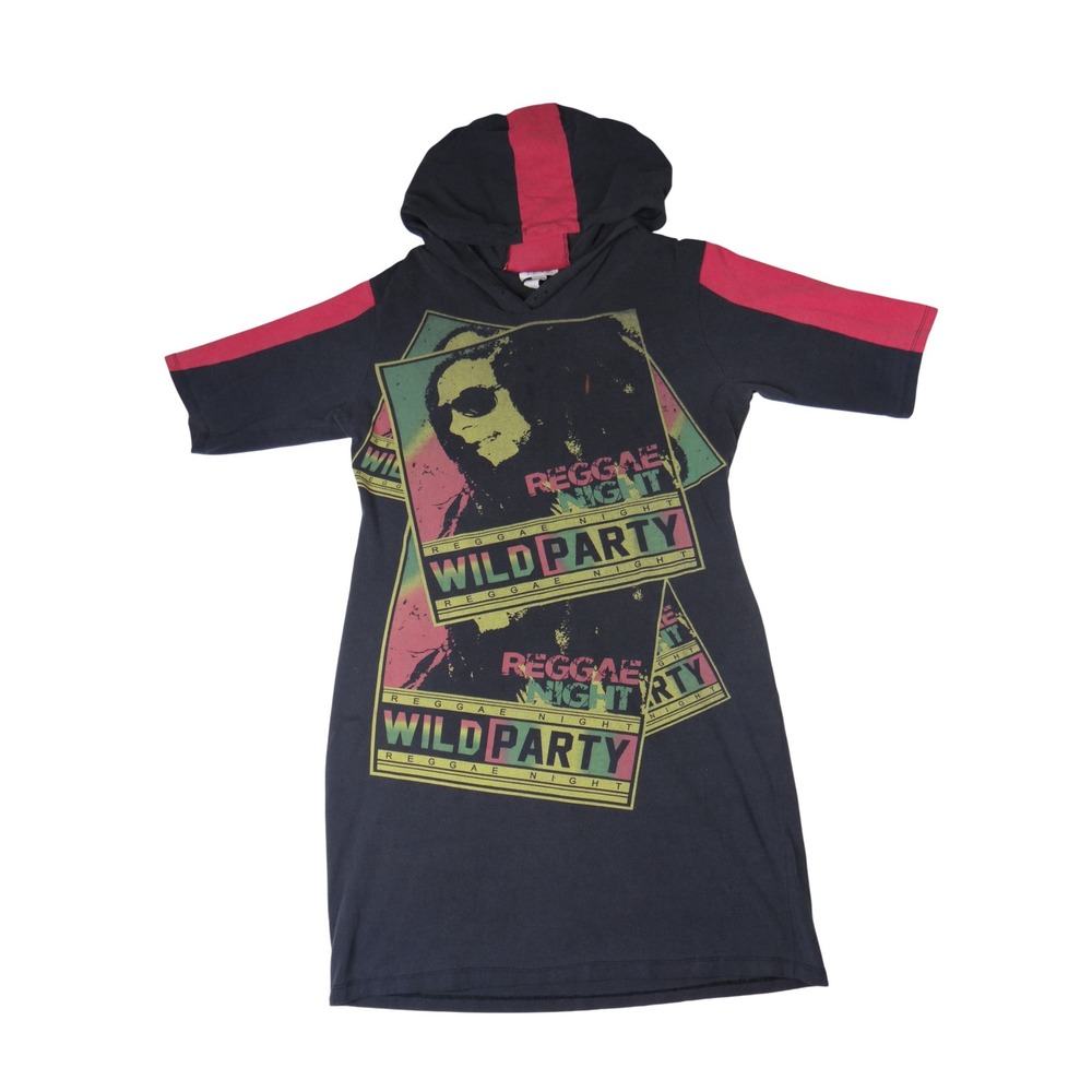 Chesley Womens 2X Black Red Reggae Night‎ Wild Party Graphic Hooded Dress
